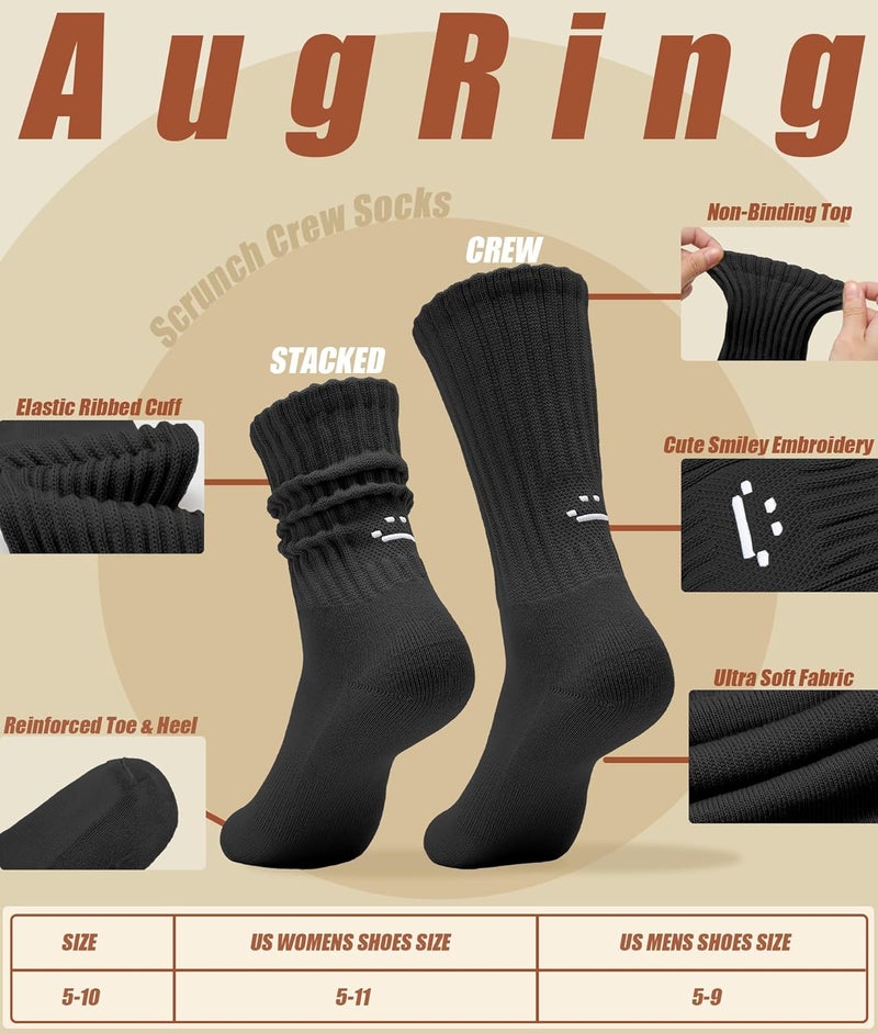AugRing Store Women's Cute Scrunch Slouch Crew Socks 3Pack Retro Kawaii Chunky Ribbed Cotton Boot Sneaker Cozy Calf Socks Size 5–11 - Image 5
